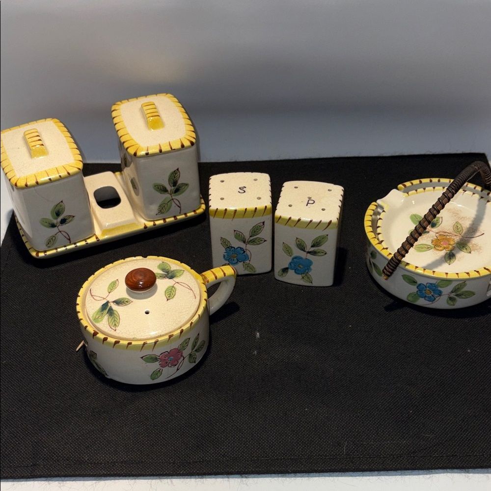 Hand-Painted Floral Ceramic breakfast Set in Yellow Accent